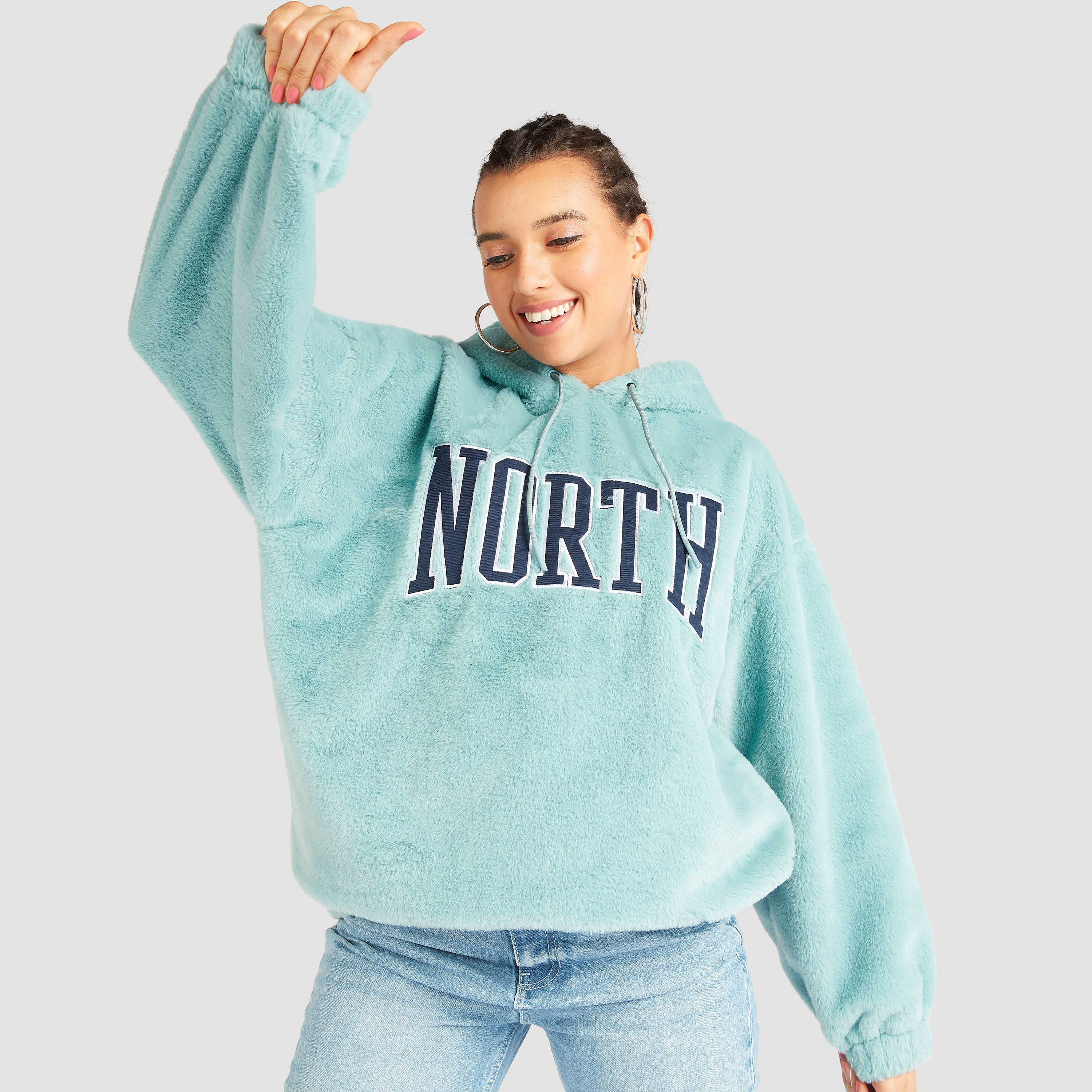 Textured Sweatshirt with Hood and Long Sleeves-women-clothing-hoodiesandsweatshirts-hoodies-image-1