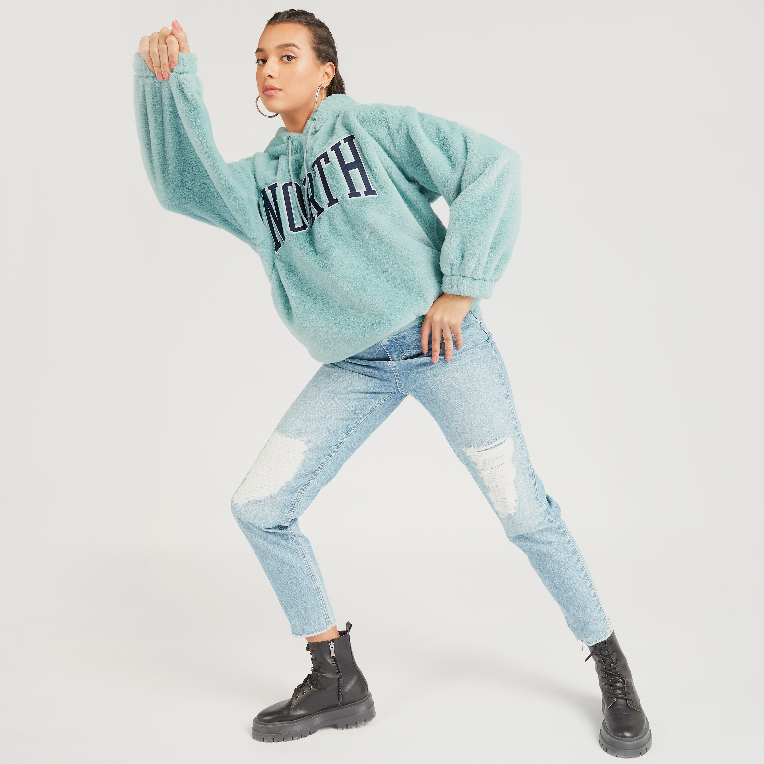 Textured Sweatshirt with Hood and Long Sleeves-women-clothing-hoodiesandsweatshirts-hoodies-image-2