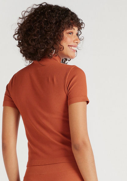Textured T-shirt with Short Sleeves and High Neck