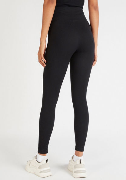 Textured Skinny Fit High-Rise Leggings with Elasticated Waistband-Leggings-image-3