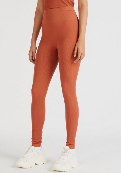 Textured Skinny Fit High-Rise Leggings with Elasticated Waistband
