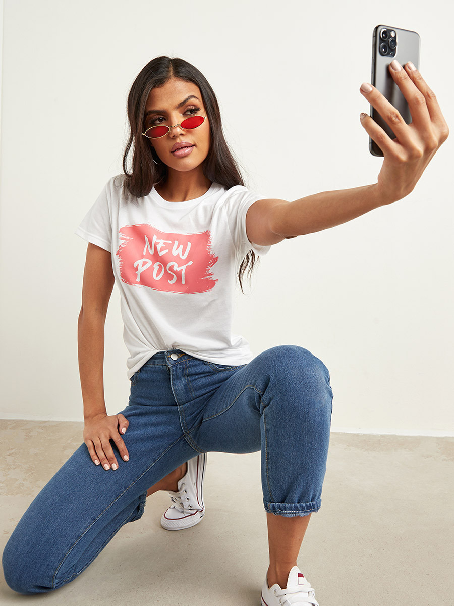 Styli New Post Slogan Printed Regular T-shirt-women-clothing-tshirts-image-1