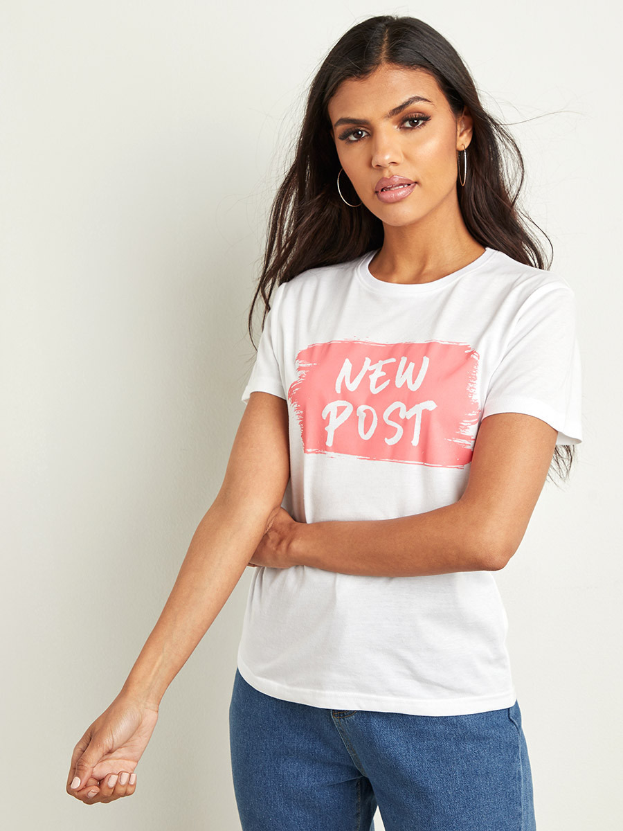 Styli New Post Slogan Printed Regular T-shirt-women-clothing-tshirts-image-2
