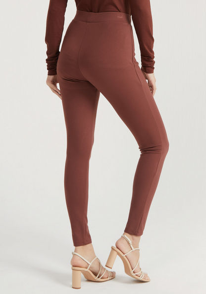Solid Mid-Rise Leggings with Elasticated Waistband-Leggings-image-3