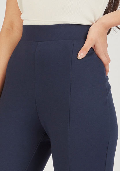Solid Mid-Rise Leggings with Elasticated Waistband-Leggings-image-2