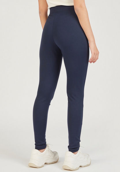 Solid Mid-Rise Leggings with Elasticated Waistband-Leggings-image-3