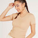 Solid V-neck Ribbed Crop Top with Lettuce Hem and Short Sleeves-T Shirts-thumbnail-4