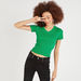 Solid V-neck Ribbed Crop Top with Lettuce Hem and Short Sleeves-T Shirts-thumbnail-2