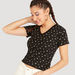 Floral Print Ribbed Crop T-shirt with Cap Sleeves and V-neck-T Shirts-thumbnailMobile-2