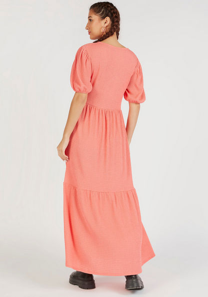 Textured Maxi Wrap Dress with Puff Sleeves-Dresses-image-3