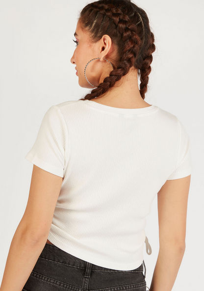 Ribbed Crop T-shirt with Tie-Up Detail and Short Sleeves-T Shirts-image-3