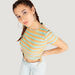 Striped Crop T-shirt with Crew Neck and Short Sleeves-T Shirts-thumbnail-2