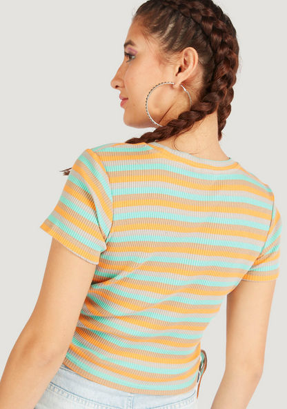 Striped Crop T-shirt with Crew Neck and Short Sleeves-T Shirts-image-3
