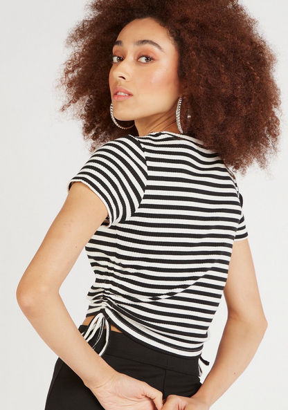 Striped Crop T-shirt with Round Neck and Short Sleeves-T Shirts-image-3