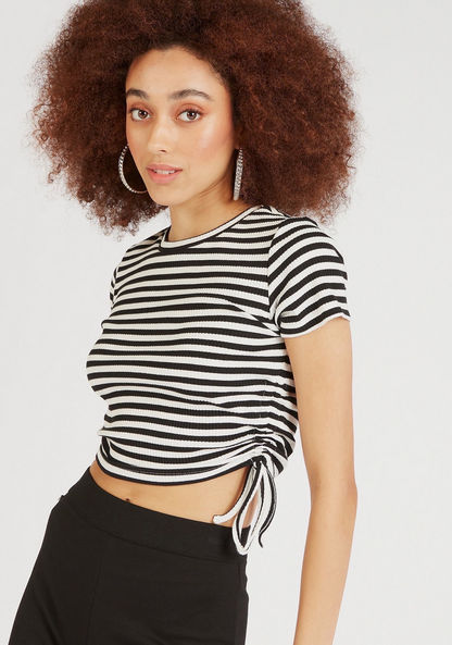 Striped Crop T-shirt with Round Neck and Short Sleeves-T Shirts-image-4