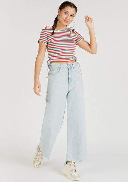 Striped Crop T-shirt with Round Neck and Short Sleeves-T Shirts-image-1