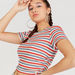 Striped Crop T-shirt with Round Neck and Short Sleeves-T Shirts-thumbnail-2