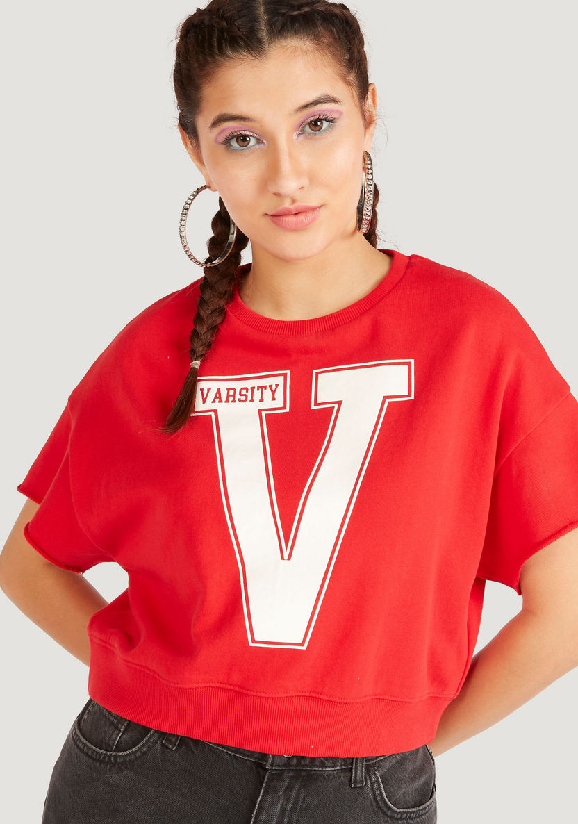Printed Crop T-shirt with Crew Neck and Short Sleeves-T Shirts-image-2