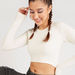 Textured Cropped T-shirt with Round Neck and Long Sleeves-T Shirts-thumbnail-2