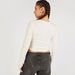 Textured Cropped T-shirt with Round Neck and Long Sleeves-T Shirts-thumbnail-3