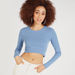 Textured Cropped T-shirt with Round Neck and Long Sleeves-T Shirts-thumbnailMobile-0