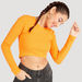 Textured Cropped T-shirt with Round Neck and Long Sleeves-T Shirts-thumbnail-2