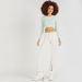 Textured Cropped T-shirt with Round Neck and Long Sleeves-T Shirts-thumbnailMobile-1