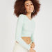 Textured Cropped T-shirt with Round Neck and Long Sleeves-T Shirts-thumbnailMobile-4