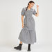 Checked Maxi A-line Dress with Collar and Puff Sleeves-Dresses-thumbnail-1