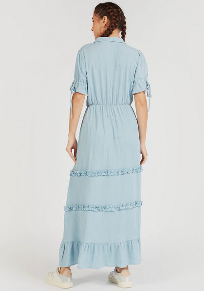 Textured Maxi Tiered A-line Dress with Short Sleeves and Ruffle Detail-Dresses-image-3