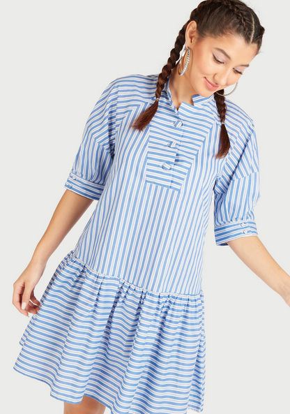 Striped Mini A-line Dress with Short Sleeves-Dresses-image-0