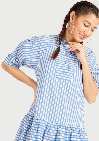 Striped Mini A-line Dress with Short Sleeves-Dresses-image-2