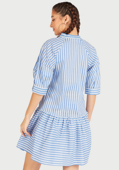 Striped Mini A-line Dress with Short Sleeves-Dresses-image-3