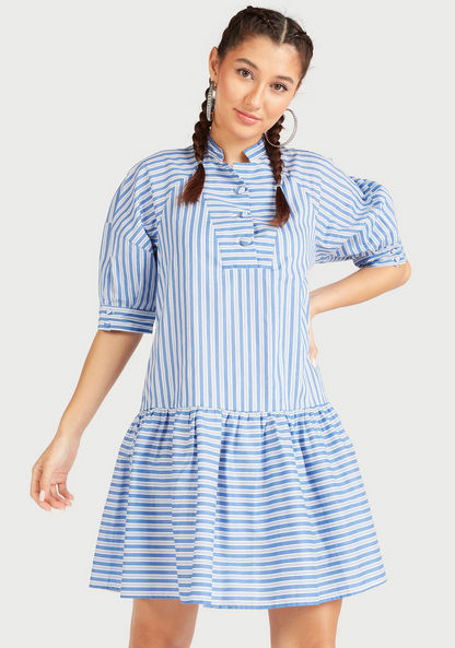 Striped Mini A-line Dress with Short Sleeves-Dresses-image-4