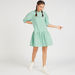 Striped Mini A-line Dress with Short Sleeves and Button Closure-Dresses-thumbnail-4