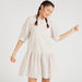 Striped Mini A-line Dress with Short Sleeves and Button Closure-Dresses-thumbnail-0