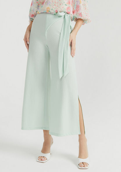 Solid Wrap Culottes with Tie-Up and Slit-Pants-image-0
