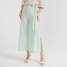 Solid Wrap Culottes with Tie-Up and Slit
