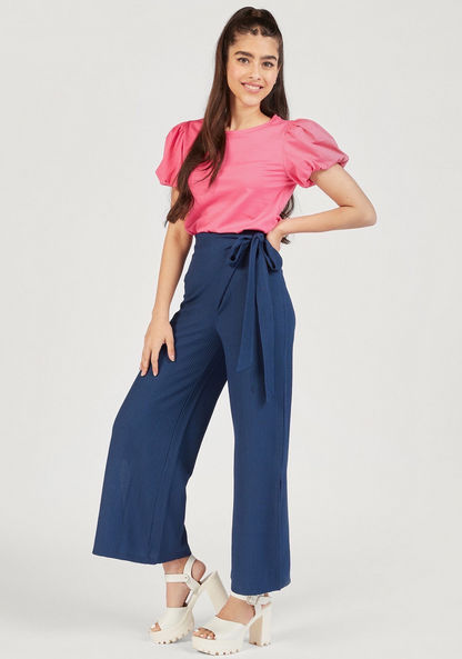 Textured Palazzos with Tie-Ups and Slit Detail-Pants-image-1