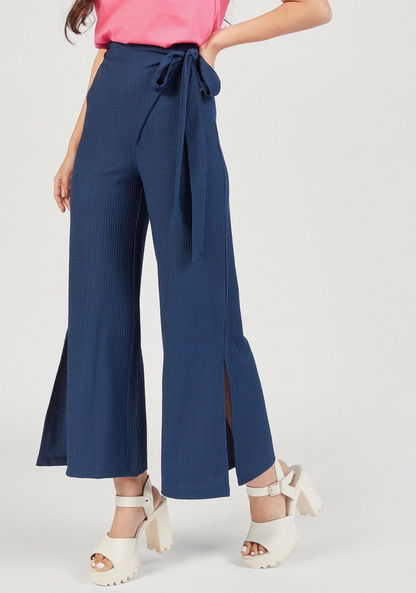 Textured Palazzos with Tie-Ups and Slit Detail-Pants-image-5