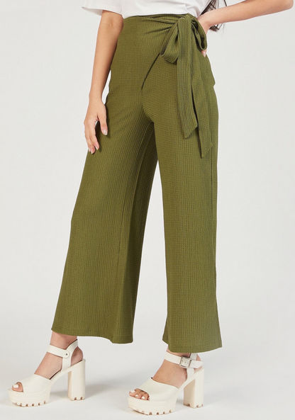 Textured Palazzos with Tie-Ups and Slit Detail-Pants-image-0