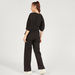 Textured V-neck Jumpsuit with Belt Tie-Up and 3/4 Sleeves-Jumpsuits and Playsuits-thumbnail-3