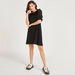 Schiffli Textured Mini Shift Dress with Ruffle Detail and Puff Sleeves-Dresses-thumbnailMobile-1