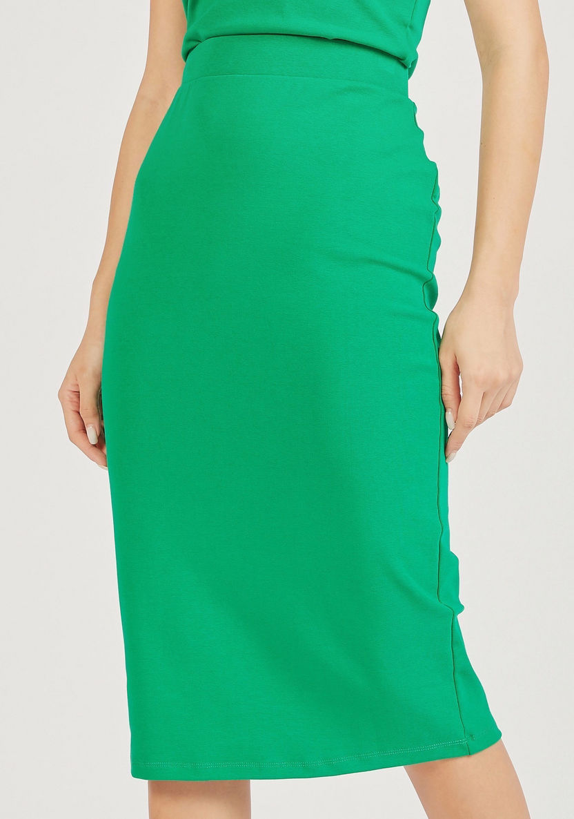 Solid Midi Pencil Skirt with Elasticated Waistband-Skirts-image-0
