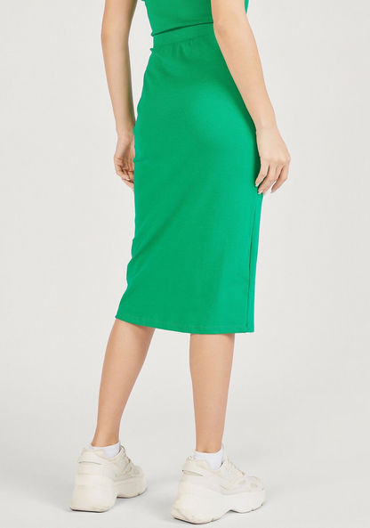 Solid Midi Pencil Skirt with Elasticated Waistband-Skirts-image-3