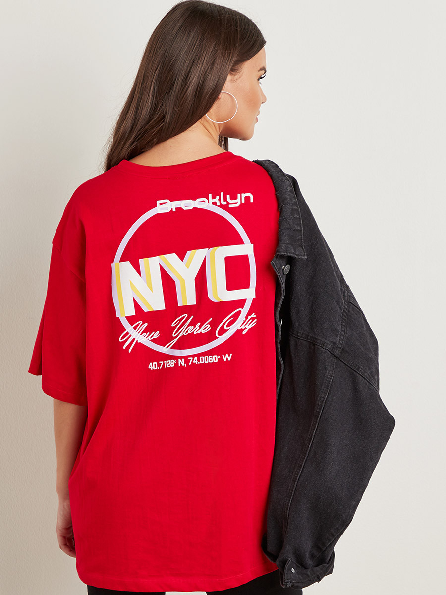 تيشيرت مطبوع بقصة واسعة-women-clothing-tshirts-image-1
