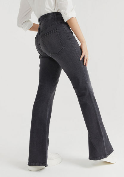 Solid Jeans with Front Slit and Button Closure-Jeans-image-3