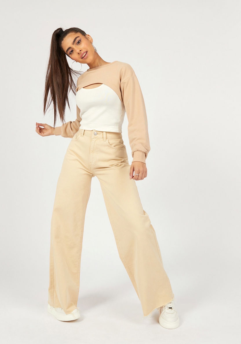 Solid Wide Leg Jeans with Pockets-Jeans-image-1