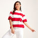 Striped Crew Neck Longline T-shirt with Short Sleeves-T Shirts-thumbnail-0