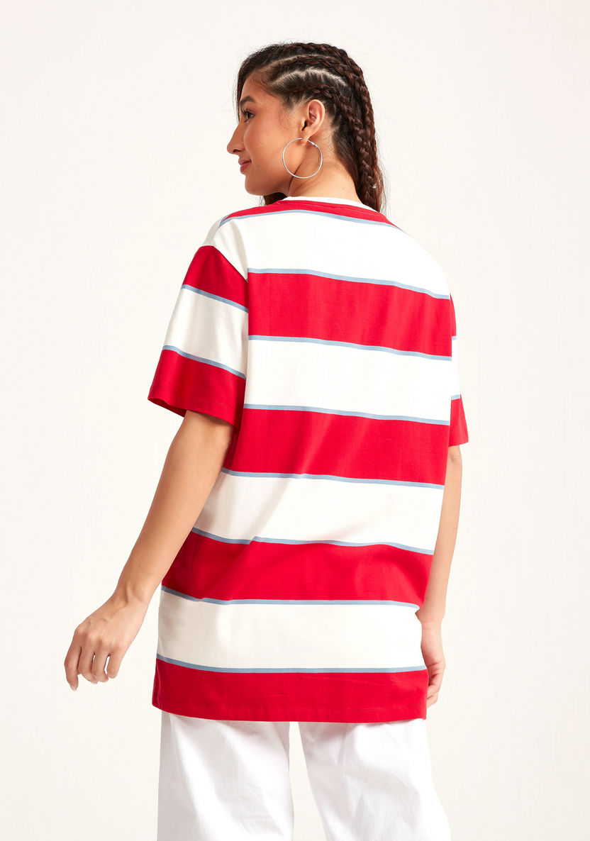 Striped Crew Neck Longline T-shirt with Short Sleeves-T Shirts-image-4